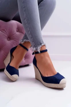 Boto Sandały Na Koturnie*Sandały Damskie Na Koturnie Lniane Granatowe Tammaris