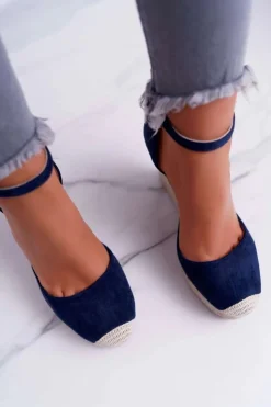 Boto Sandały Na Koturnie*Sandały Damskie Na Koturnie Lniane Granatowe Tammaris