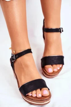 Damskie Evento Sandały Damskie Na Koturnie Czarne Monroe