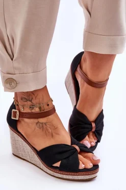 Boto Sandały Na Koturnie*Sandały Damskie Na Koturnie Czarne Daphne Czarny