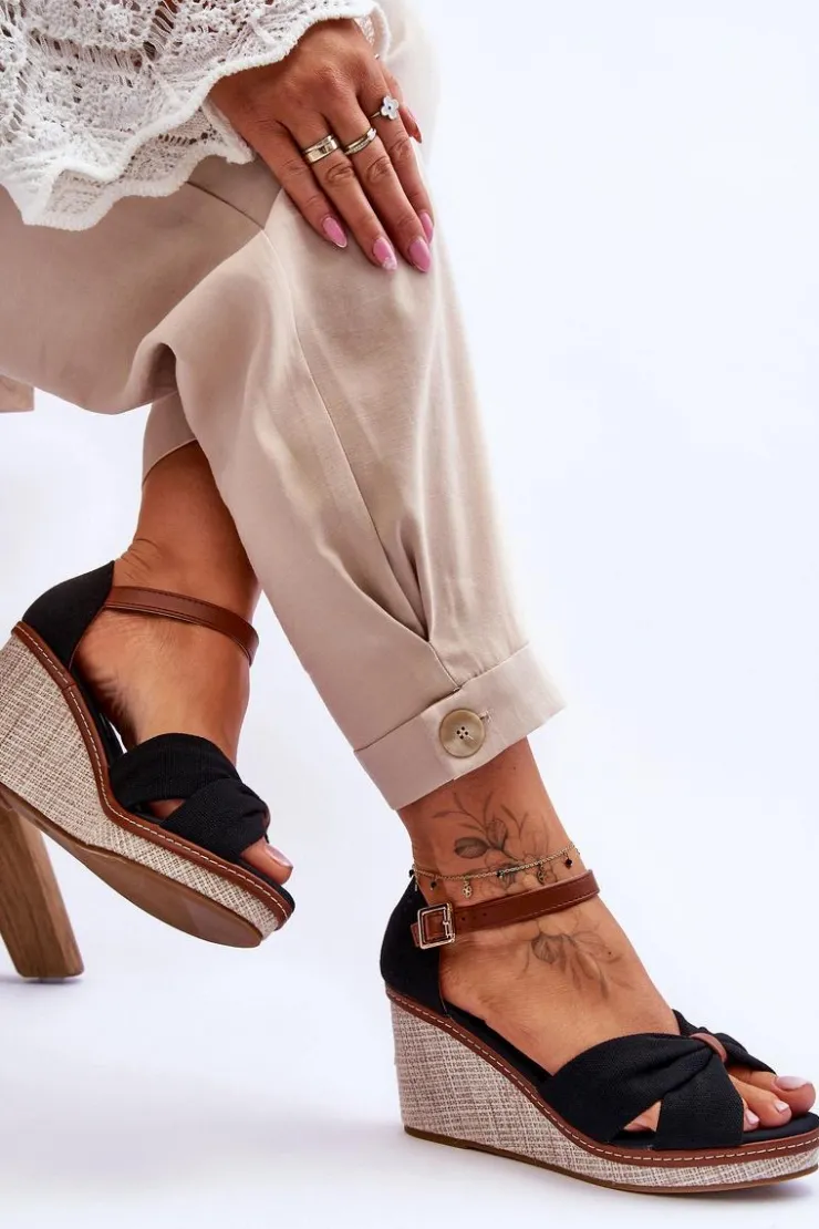 Boto Sandały Na Koturnie*Sandały Damskie Na Koturnie Czarne Daphne Czarny