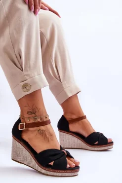 Boto Sandały Na Koturnie*Sandały Damskie Na Koturnie Czarne Daphne Czarny