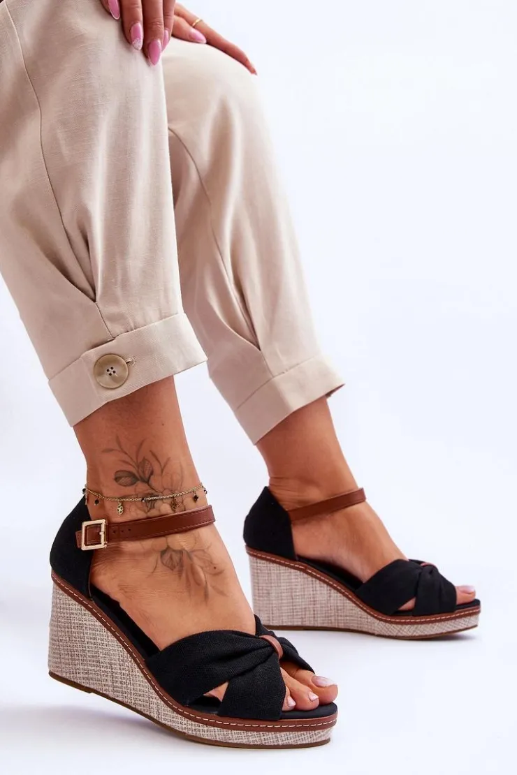 Boto Sandały Na Koturnie*Sandały Damskie Na Koturnie Czarne Daphne Czarny