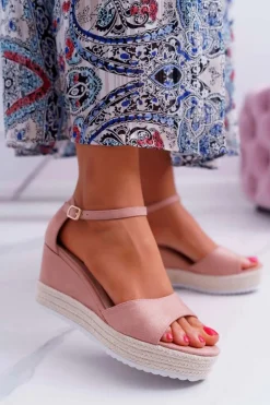 Damskie Boto Sandały Damskie Na Koturnie Platformie Zamszowe Różowe Delima