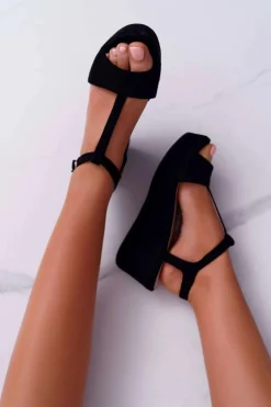 Outlet Boto Sandały Damskie Na Koturnie Platformie Czarne Miravaya