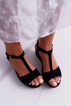 Outlet Boto Sandały Damskie Na Koturnie Platformie Czarne Miravaya