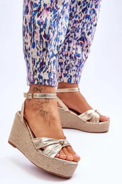 Damskie Boto Sandały Damskie Na Koturnie Złote Kendall