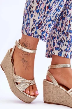 Damskie Boto Sandały Damskie Na Koturnie Złote Kendall