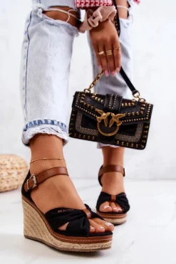 Big Star Shoes Sandały Big Star|Sandały Na Koturnie*Sandały Damskie Na Koturnie Big Star JJ274937 Czarne