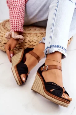 Big Star Shoes Sandały Big Star|Sandały Na Koturnie*Sandały Damskie Na Koturnie Big Star JJ274937 Czarne