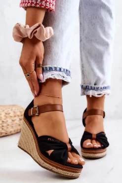 Big Star Shoes Sandały Big Star|Sandały Na Koturnie*Sandały Damskie Na Koturnie Big Star JJ274937 Czarne