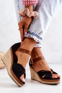 Big Star Shoes Sandały Big Star|Sandały Na Koturnie*Sandały Damskie Na Koturnie Big Star JJ274937 Czarne