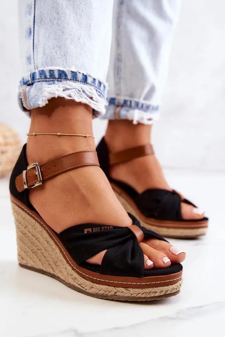 Big Star Shoes Sandały Big Star|Sandały Na Koturnie*Sandały Damskie Na Koturnie Big Star JJ274937 Czarne