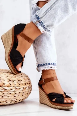 Big Star Shoes Sandały Big Star|Sandały Na Koturnie*Sandały Damskie Na Koturnie Big Star JJ274937 Czarne