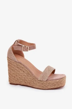 Boto Sandały Na Koturnie*Sandały Damskie Na Koturnie Z Plecionką Khaki Adelio Beżowy