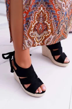 Boto Sandały Na Koturnie*Sandały Damskie Na Koturnie Czarne Yenga