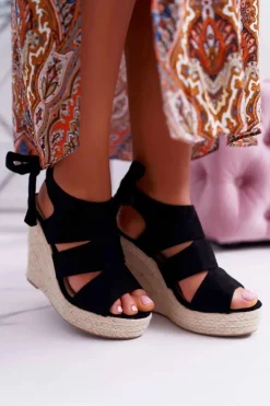 Boto Sandały Na Koturnie*Sandały Damskie Na Koturnie Czarne Yenga