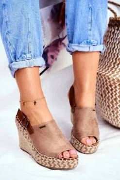 Damskie Big Star Shoes Sandały Damskie Na Koturnie Big Star Beżowe FF274982