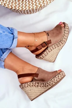 Damskie Big Star Shoes Sandały Damskie Na Koturnie Big Star Beżowe FF274982