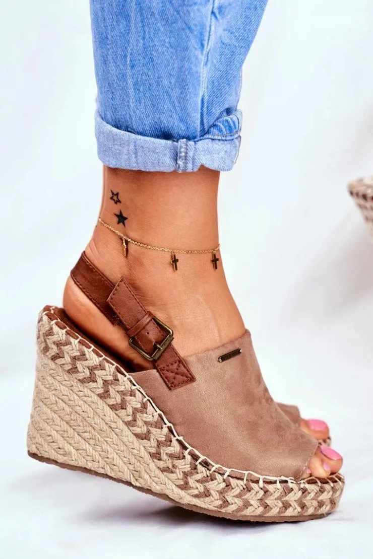 Damskie Big Star Shoes Sandały Damskie Na Koturnie Big Star Beżowe FF274982