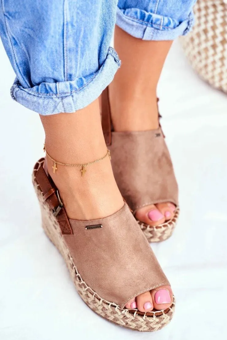 Damskie Big Star Shoes Sandały Damskie Na Koturnie Big Star Beżowe FF274982