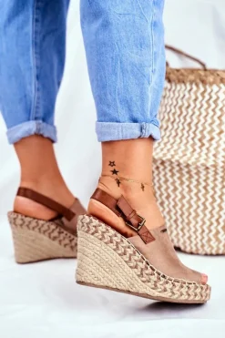 Damskie Big Star Shoes Sandały Damskie Na Koturnie Big Star Beżowe FF274982