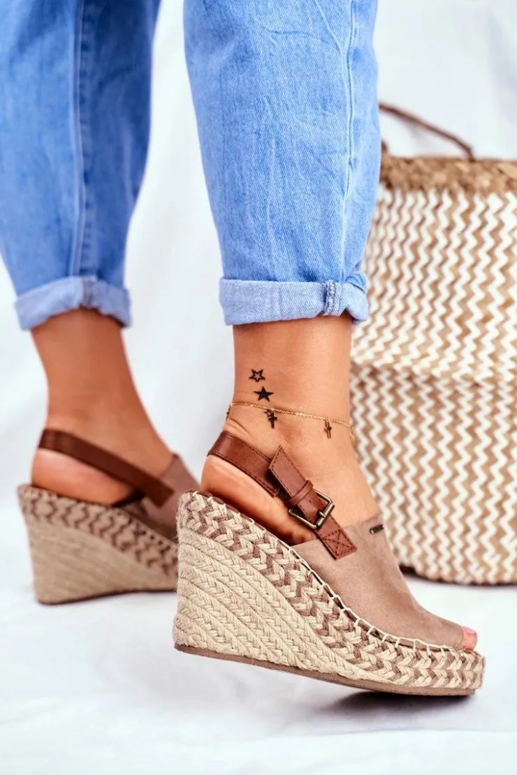 Damskie Big Star Shoes Sandały Damskie Na Koturnie Big Star Beżowe FF274982