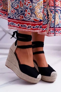 Boto Sandały Na Koturnie*Sandały Damskie Na Koturnie Czarne Tahaya