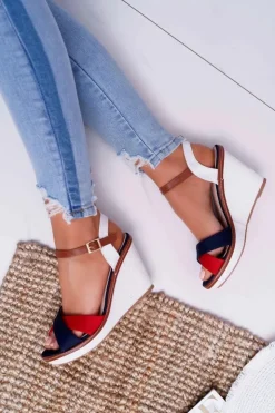 Outlet Boto Sandały Damskie Na Koturnie Granatowe Kaisha