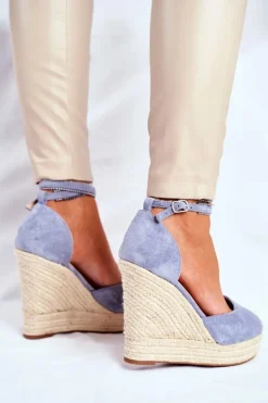 Boto Sandały Na Koturnie*Sandały Damskie Na Koturnie Lniane Niebieskie Canterola