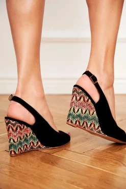 Laura Messi Sandały Na Koturnie*Sandały Damskie Na Koturnie Skórzane Czarne 1964