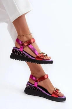 Damskie Damskie buty S.Barski Sandały Damskie Na Koturnie D&A CR954 Fioletowe