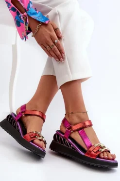 Damskie Damskie buty S.Barski Sandały Damskie Na Koturnie D&A CR954 Fioletowe