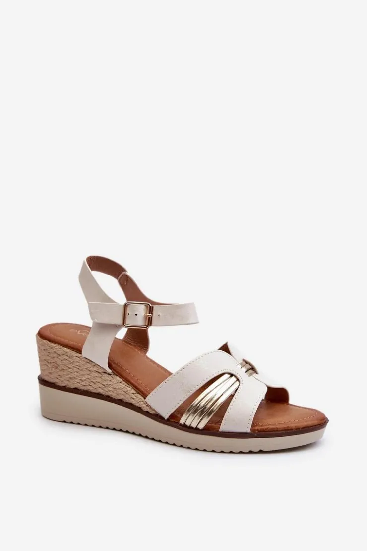 Clearance Evento Sandały Damskie Na Koturnie Z Plecionką Złote Starlenna