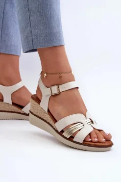 Clearance Evento Sandały Damskie Na Koturnie Z Plecionką Złote Starlenna