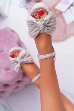 Boto Sandały Na Koturnie*Sandały Damskie Na Koturnie Platformie Z Kokardą Beżowe Bounce