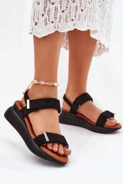 Damskie Boto Sandały Damskie Na Koturnie Czarne Monera