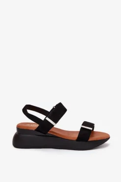 Damskie Boto Sandały Damskie Na Koturnie Czarne Monera