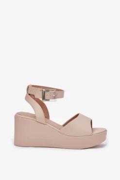 Hot Boto Sandały Damskie Na Koturnie Beżowe Efrina