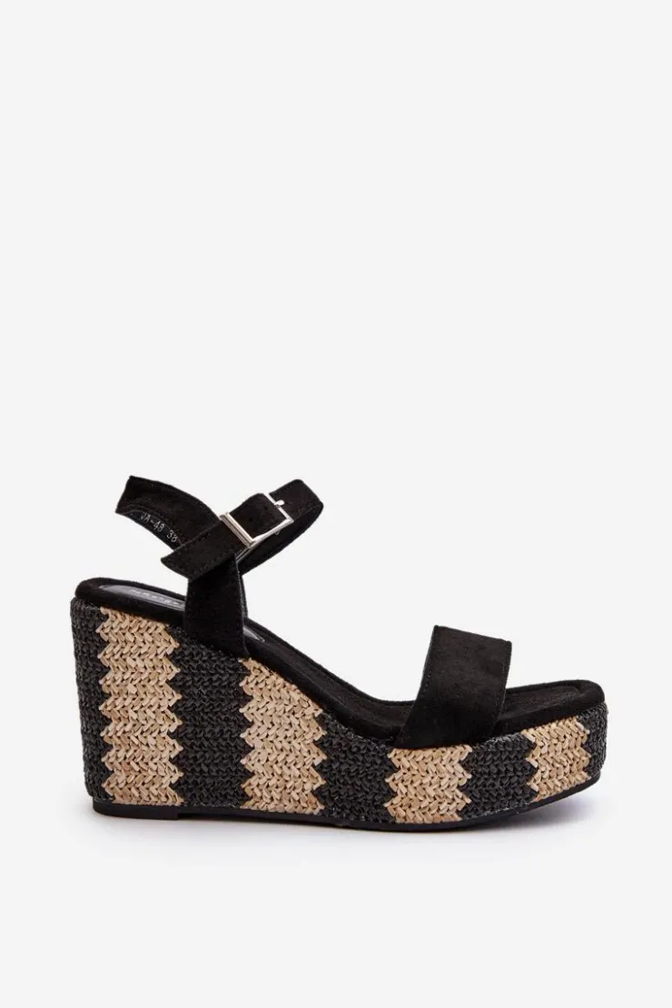 Damskie Boto Sandały Damskie Na Koturnie Z Plecionką Czarne Reviala