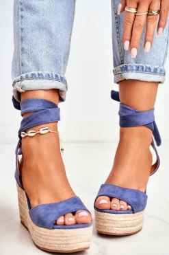 Damskie Boto Sandały Damskie Na Koturnie Espadryle Niebieskie Ollie