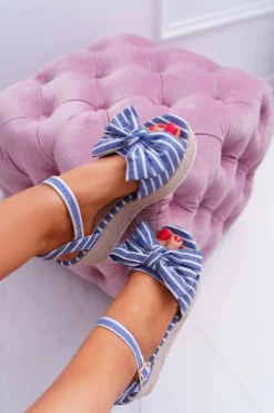 Boto Sandały Na Koturnie*Sandały Damskie Na Koturnie Platformie Z Kokardą Niebieskie Bounce