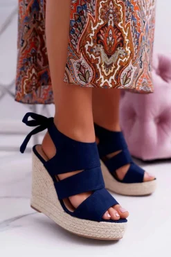 Boto Sandały Na Koturnie*Sandały Damskie Na Koturnie Granatowe Yenga