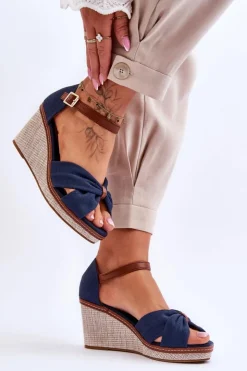 New Boto Sandały Damskie Na Koturnie Granatowe Daphne Niebieski