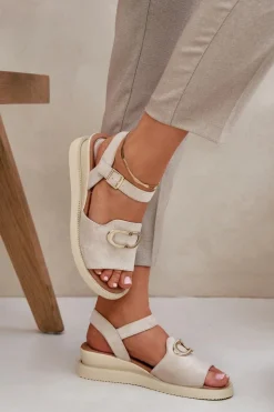 Boto Sandały Na Koturnie*Sandały Damskie Na Koturnie Z Ozdobą Beżowe Salianes Beżowy