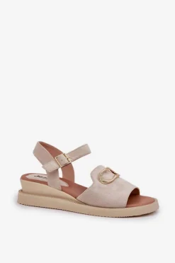 Boto Sandały Na Koturnie*Sandały Damskie Na Koturnie Z Ozdobą Beżowe Salianes Beżowy