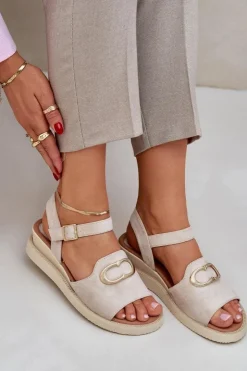 Boto Sandały Na Koturnie*Sandały Damskie Na Koturnie Z Ozdobą Beżowe Salianes Beżowy