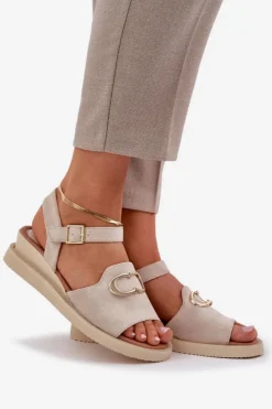 Boto Sandały Na Koturnie*Sandały Damskie Na Koturnie Z Ozdobą Beżowe Salianes Beżowy