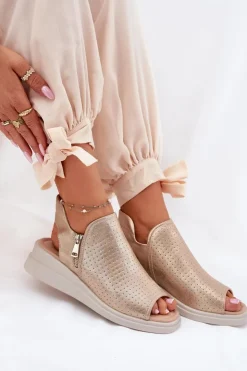 Boto Sandały Z Cholewką|Sandały Na Koturnie*Sandały Damskie Na Koturnie Złote Mevinette Złoty