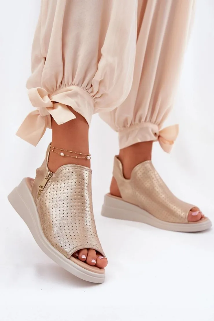 Boto Sandały Z Cholewką|Sandały Na Koturnie*Sandały Damskie Na Koturnie Złote Mevinette Złoty